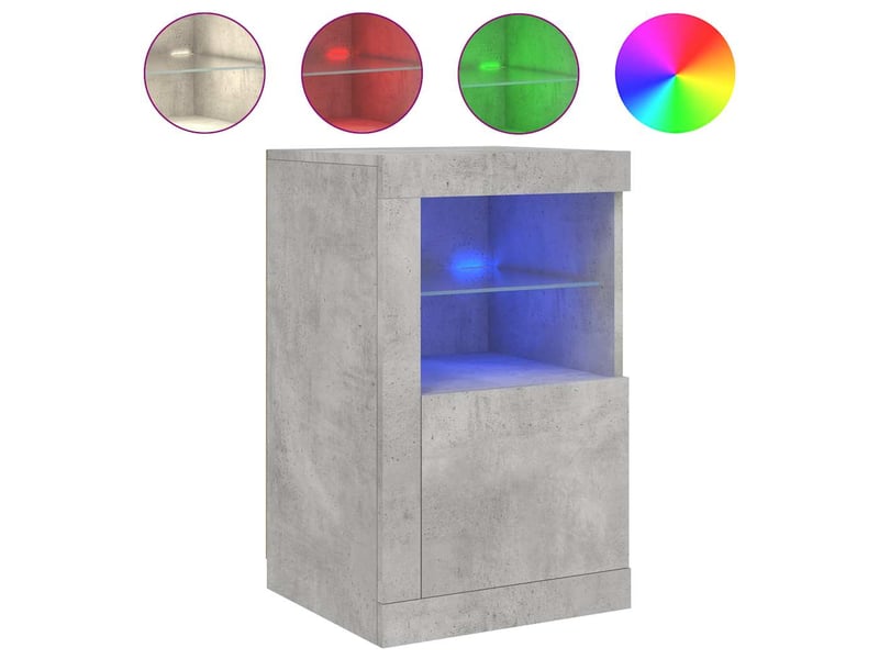  Armoire latérale, meuble de rangement avec lumières led gris béton bois d'ingénierie  - Conforama E