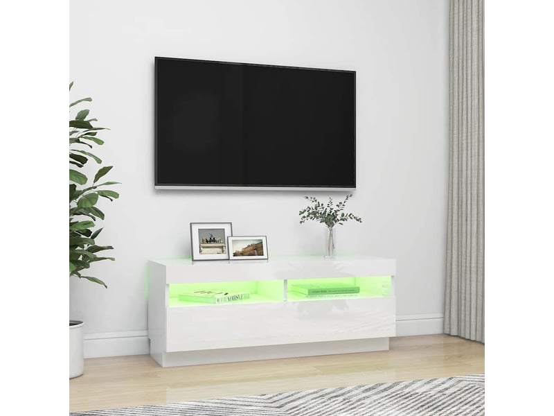  Meuble tv - banc tv - meuble de rangement avec lumières led blanc brillant 100x35x40 cm  - Conforama D