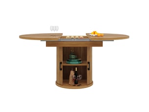 Table à manger extensible 118–158 cm, noyer, avec rangement