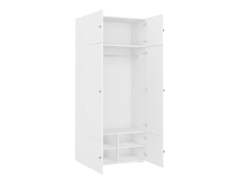  Armoire blanche 90x50x200 cm à portes battantes avec penderie et 5 compartiments  - Conforama E
