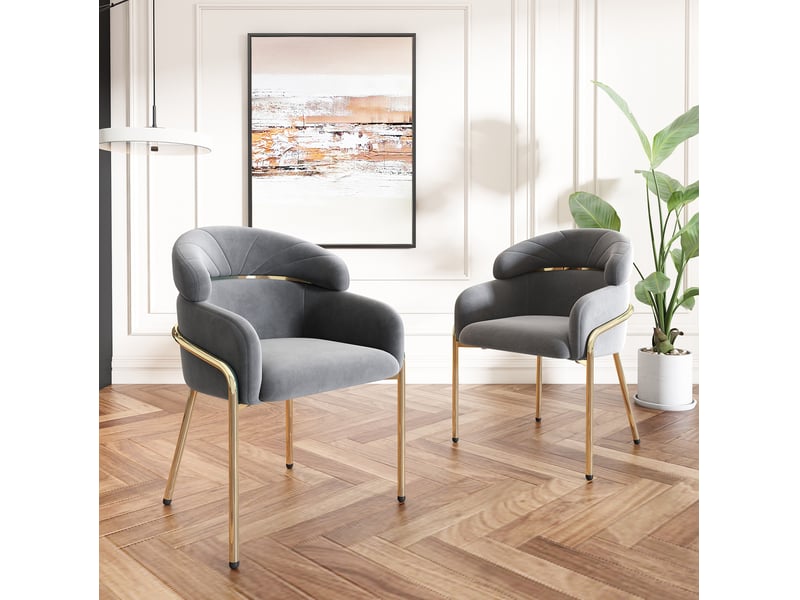  Lot de 4 chaises de salle à manger en velours gris avec pieds en métal  - Conforama C