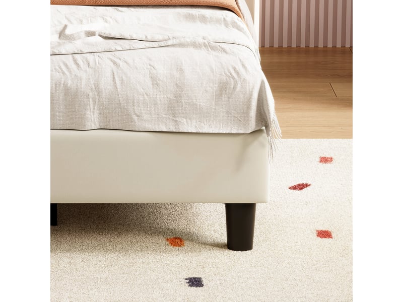  Lit jeunesse 90x200, lit simple 90x200, tête de lit réglable, revêtement velours, montage facile, beige  - Conforama E