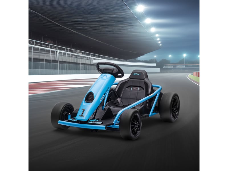 Kart électrique pour enfants, fonction drift, klaxon, musique, ceinture de sécurité, démarrage progressif, bleunoir - Conforama D
