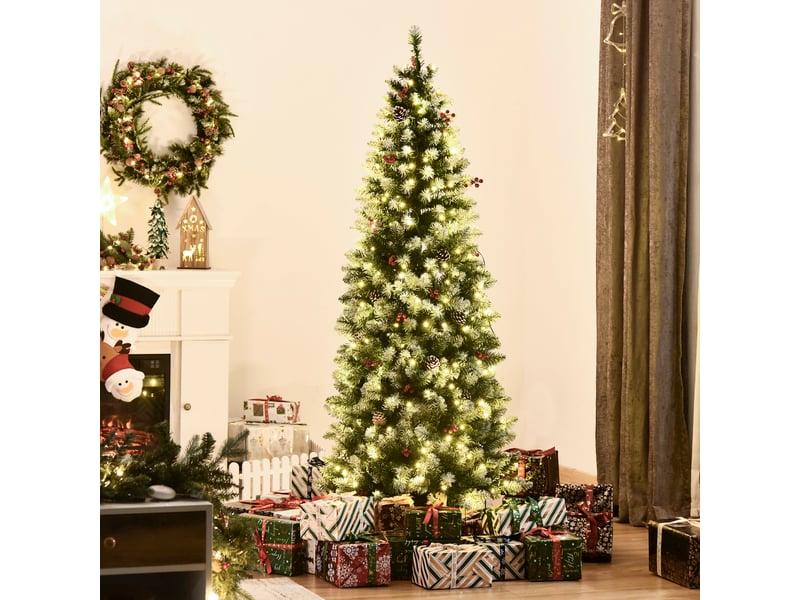  Sapin de noël artificiel de 180 cm, sapin artificiel avec éclairage led, neige artificielle, 618 branches, décoration de sapin de noël avec support en acier pour usage intérieur  - Conforama B