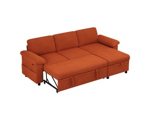 Canapé d'angle convertible - 212x150x89cm - canapé réversible avec coffre, prises usbtype-c et tissu cord - orange