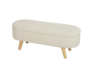 Banc banquette, bout de lit, coffre de rangement 2 en 1 en tissu avec pieds en bois, 110l x 40p x 43h cm, crème