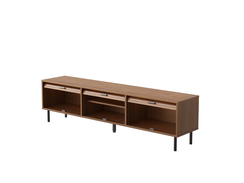  Meuble tv noyer 180 cm 3 portes coulissantes pieds métal noir banc tv pour salon  - Conforama D