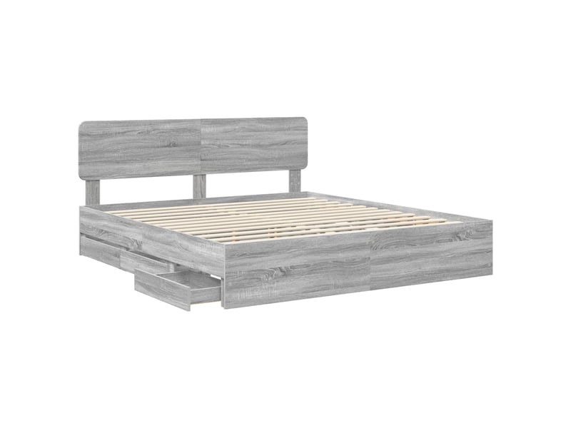  Lit double- lit adulte -  cadre de lit gris sonoma 180 x 200 cm bois d’ingénierie  - Conforama D