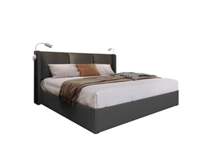 Lit coffre 140x200 cm – lit double avec sommier à lattes et lampe usb, pu, sans matelas, gris