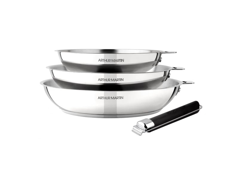  Set 3 poêles 20-24-28cm avec poignée tous feux dont induction acier inoxydable arthur martin am9360  - Conforama A