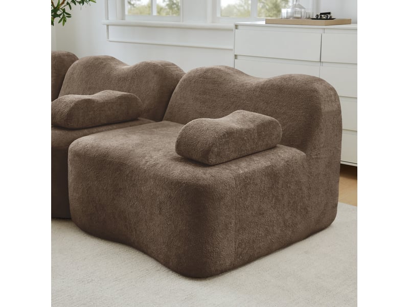  Canapé droit modulaire 2 places en velours brun, forme ondulée et assise profonde pour votre salon au quotidien  - Conforama D