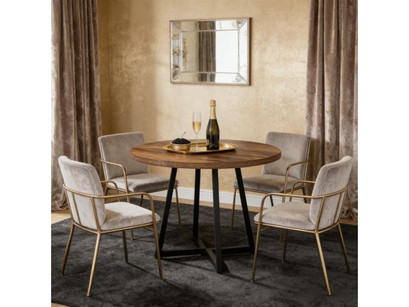  Table à manger ronde en mdf et métal marron rustique et noir ø80x75 cm  - Conforama B