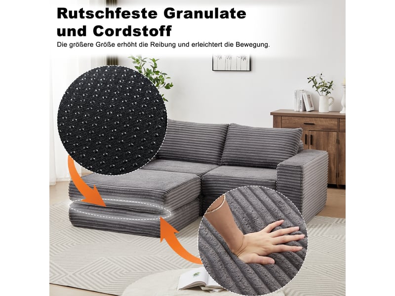  Canapé convertible modulaire avec poufs amovibles  - accoudoirs carrés en velours côtelé gris  - Conforama E