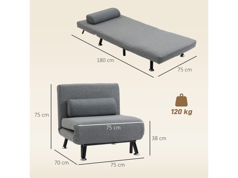  Fauteuil convertible 1 place avec dossier réglable gris foncé 75 x 70 x 75 cm  - Conforama C