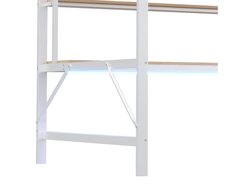  Lit mezzanine enfant 200×140 cm avec bureau, étagères, éclairage led et prises usb, sans matelas, blanc  - Conforama E