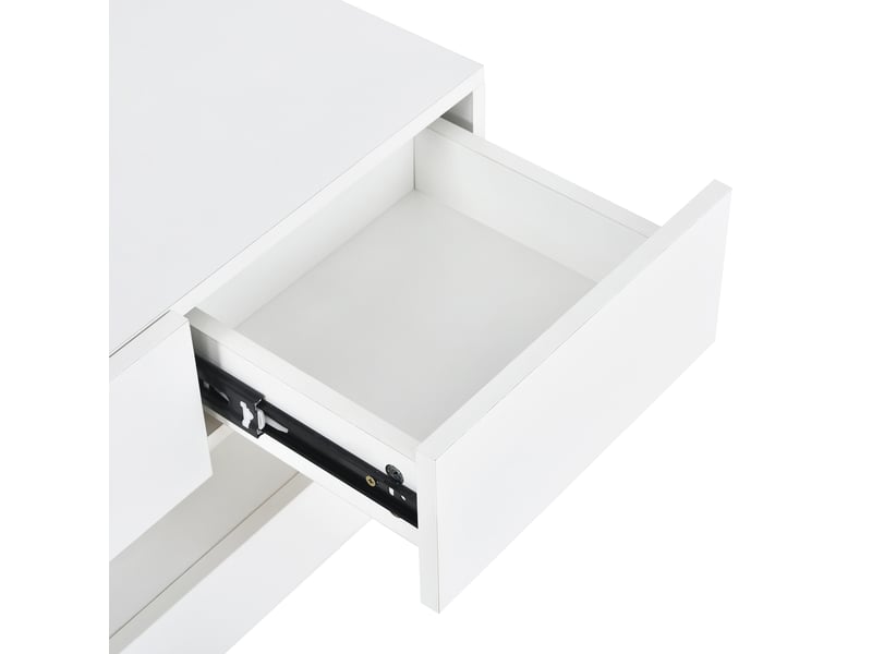  Meuble tv mural led suspendu blanc 130 cm pour téléviseur jusqu'à 55 pouces avec 4 tiroirs  - Conforama E