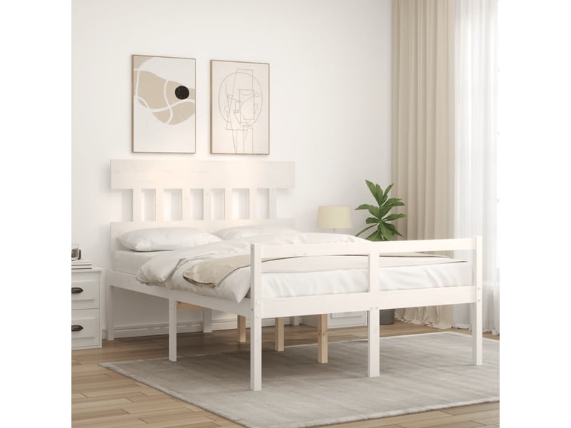 Lit double- lit adulte -  lit pour personne âgée sans matelas blanc 140x190cm bois massif  - Conforama B