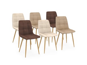 Lot de 6 chaises mila en velours mix color taupe x2, beige x2, marron x2 et pieds effet bois pour salle à manger