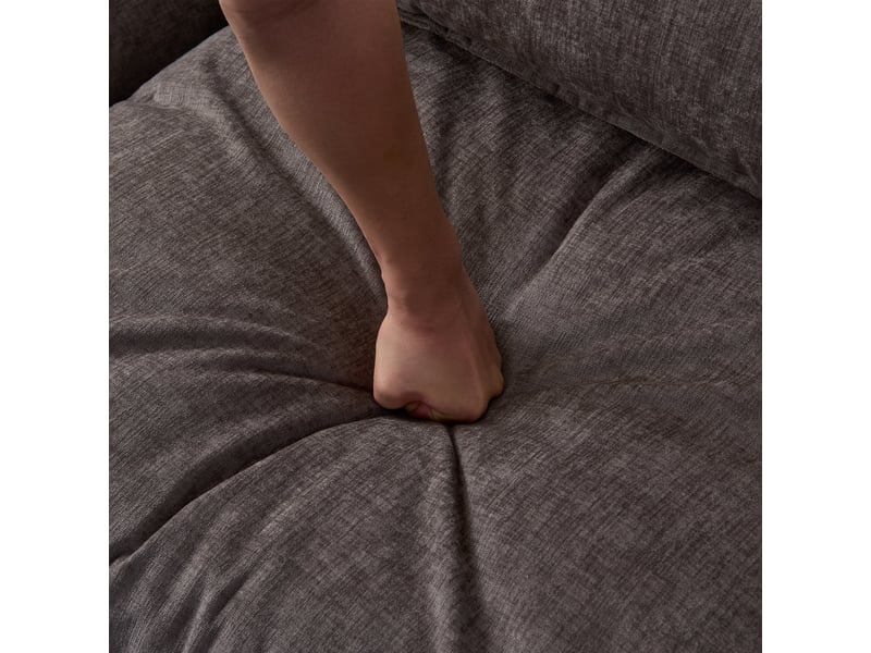  Canapé d'angle 3 places en tissu chenille gris avec méridienne et pouf mobile pour salon moderne  - Conforama R