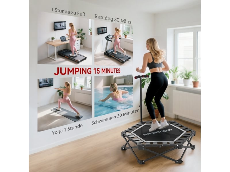 Trampoline fitness pliable 104 x 104 cm – noir – poignée en t réglable, charge maximale 120 kg - Conforama E