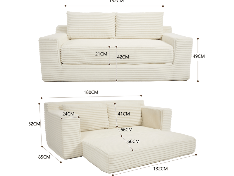  Canapé convertible 2 places l180 x p85 x h62 cm en tissu côtelé blanc chicfurn  - Conforama C