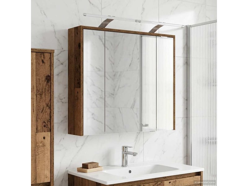  Armoire miroir salle de bain, meuble de rangement bois ancien 73.5x16x62.5 cm  - Conforama B