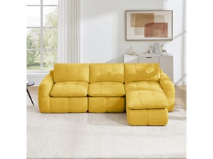 Canapé d'angle en l 3 places sans cadre, canapé modulaire, housse chenille douce, mousse 32d, sans montage, 1 pouf, jaune