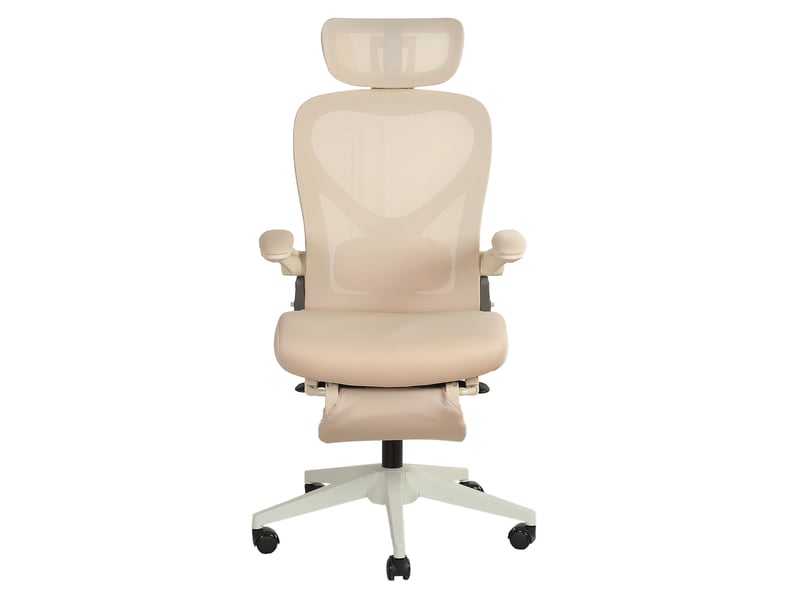  Chaise de bureau ergonomique avec appuie-tête 3d et accoudoirs rabattables, en mousse crème, 62 × 48,5 × 129 cm  - Conforama A