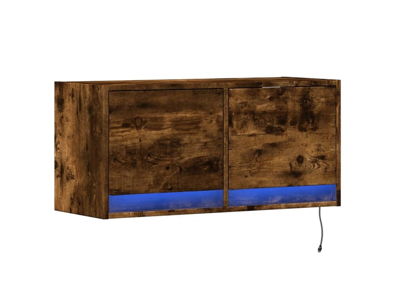  Meuble tv - banc tv - meuble de rangement mural avec lumières led chêne fumé 80x31x35 cm  - Conforama C