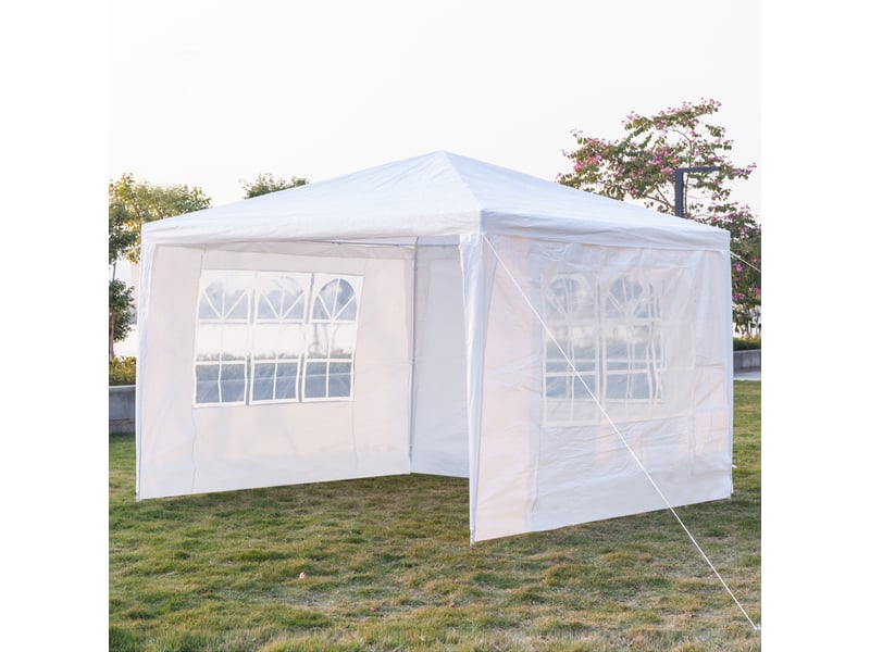Tonnelle tente étanche 3x3m trois parois avec tubes en spirale, blanc  - Conforama E