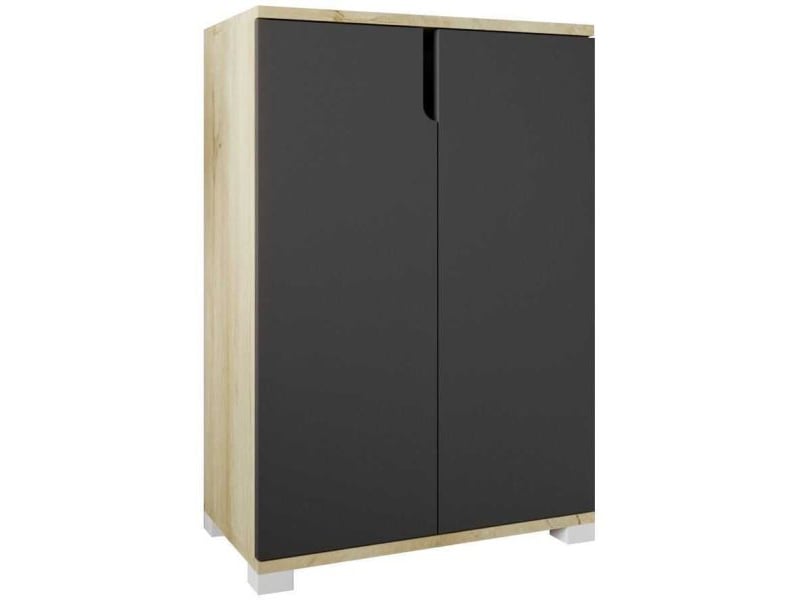  Meuble à chaussures 2 portes en aggloméré venedik anthracite et chêne  - Conforama A