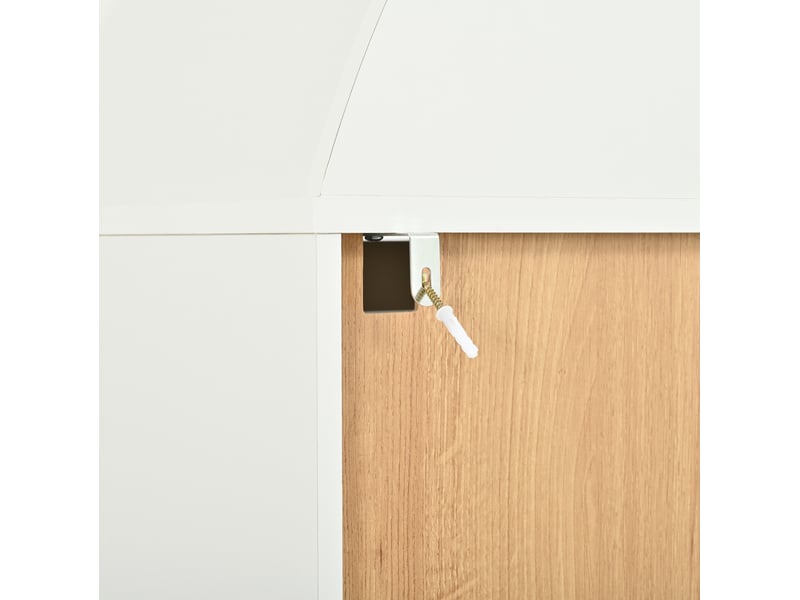  Meuble de rangement blanc, niche supérieure en arc, 3 portes vitrées, 3 portes pleines, étagères réglables, poignées en aluminium  - Conforama E