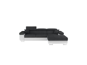 Canapé d'angle convertible amanda gris foncé et blanc – tissu effet lin – angle droit