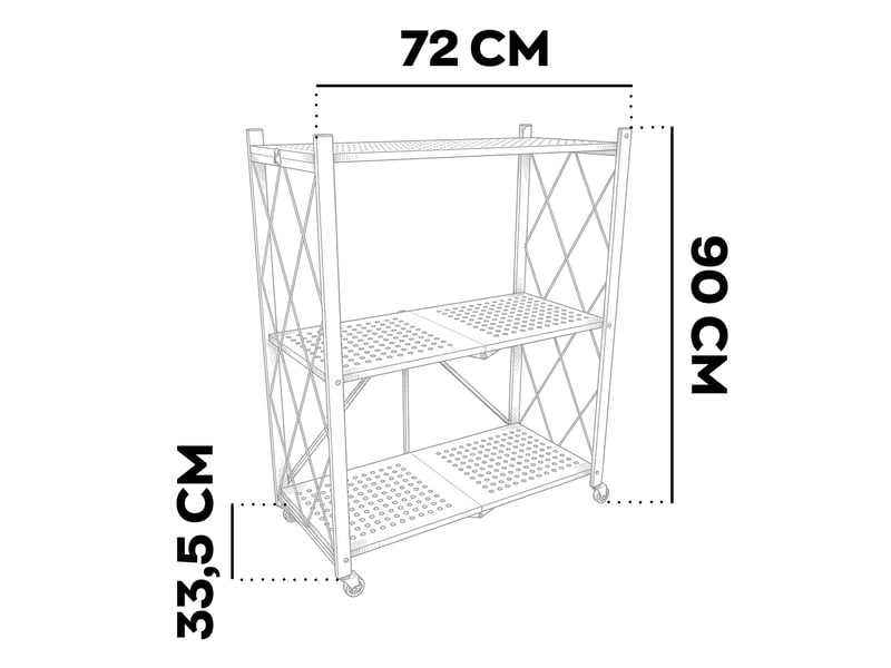 Smithers - étagère chariot pliable gain de place 72x90x33,5 cm, 3 niveaux, repliable en métal noir  - Conforama E