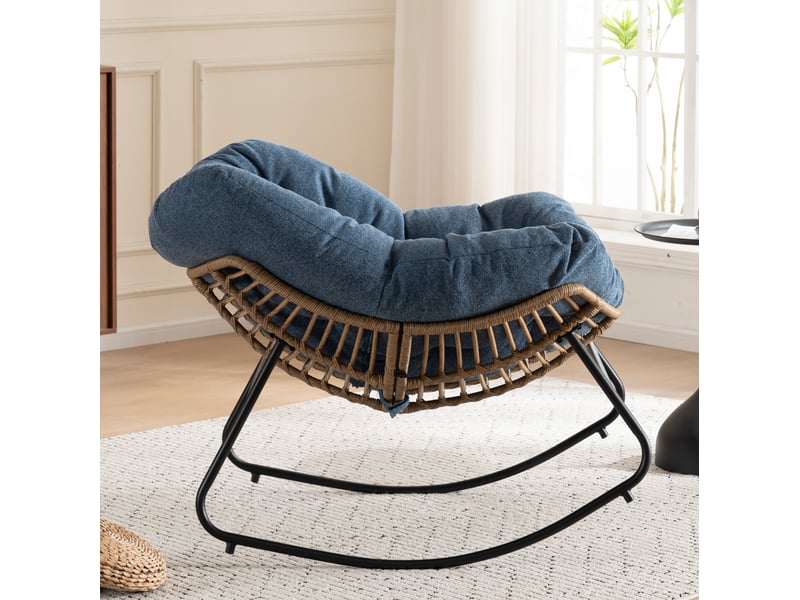  Fauteuil à bascule moderne en chenille bleu 98x102x77 cm  - Conforama R