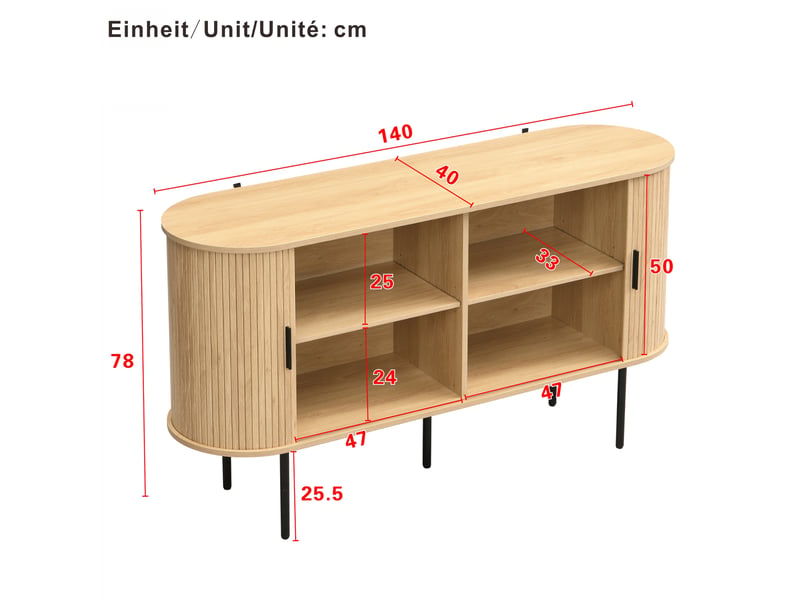 Buffet design à portes roulantes - mdf, poignées alu et pieds métal - idéal intérieur moderne - Conforama D