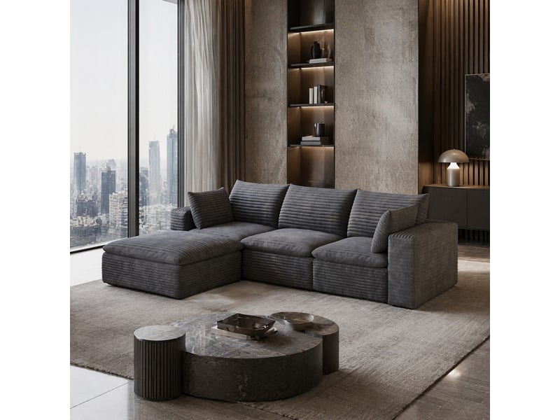  Canapé modulaire tcqpz 4 places 260 x 160 cm velours côtelé gris foncé coussins amovibles sans montage  - Conforama B