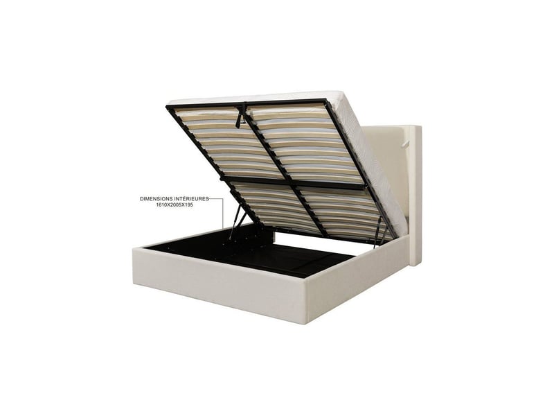  Lit coffre stan 2 160x200 cm velours côtelé beige avec leds et ports usb KTSTAN2CORDWH160 - Conforama E