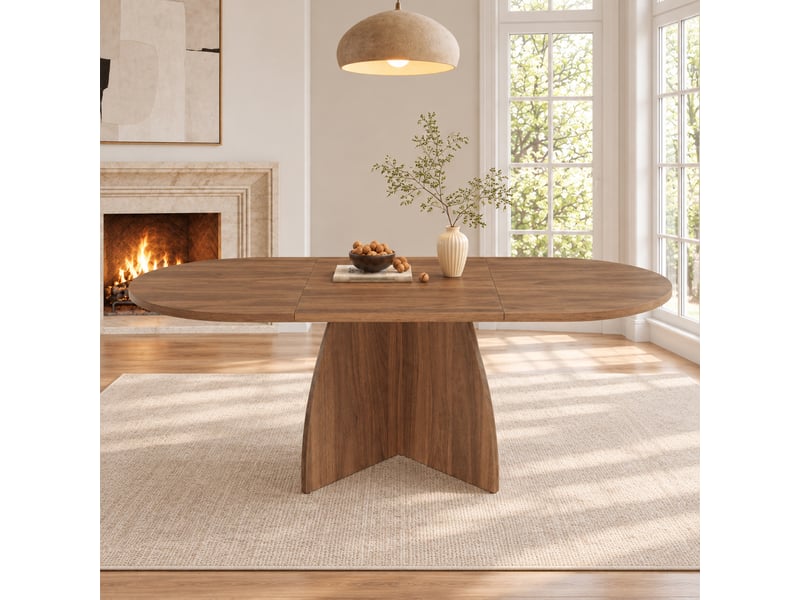  Table à manger de cuisine 120–180x90 cm - extensible - coins arrondis - plateau de 18 mm - mdf - noyer  - Conforama E