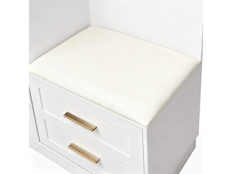  Vestiaire d'entrée avec meuble à chaussures banc et miroir blanc 110x33x185.5 cm GL0712W - Conforama E