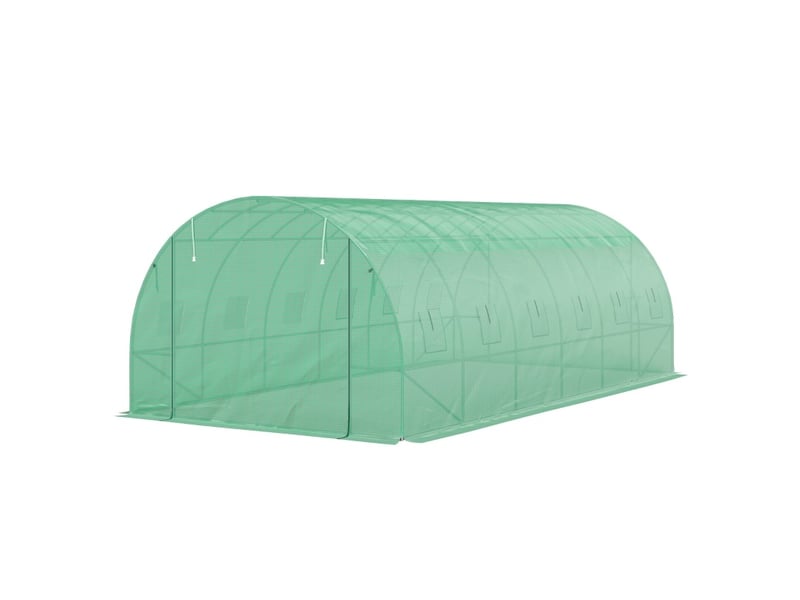 Serre tunnel de jardin 600 x 300 x 197 cm, couverture plastique, cadre acier, portes enroulables, verte - Conforama A