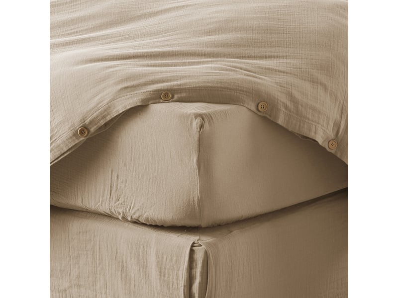 Drap housse 180x200+30 cm gaze de coton terra ficelle PD24874 - Conforama B