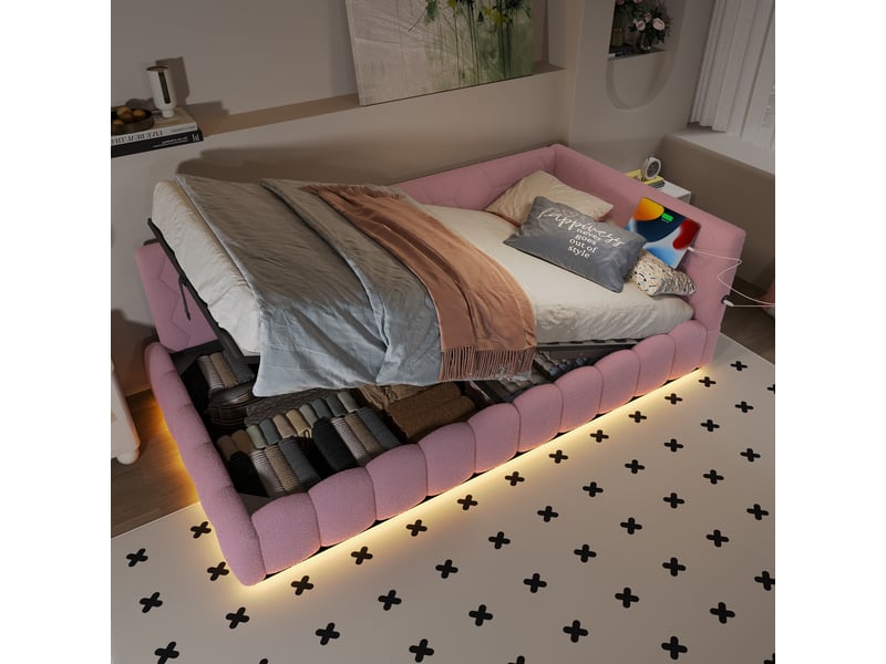  Lit en velours rose 102x213,5 cm  - Conforama E