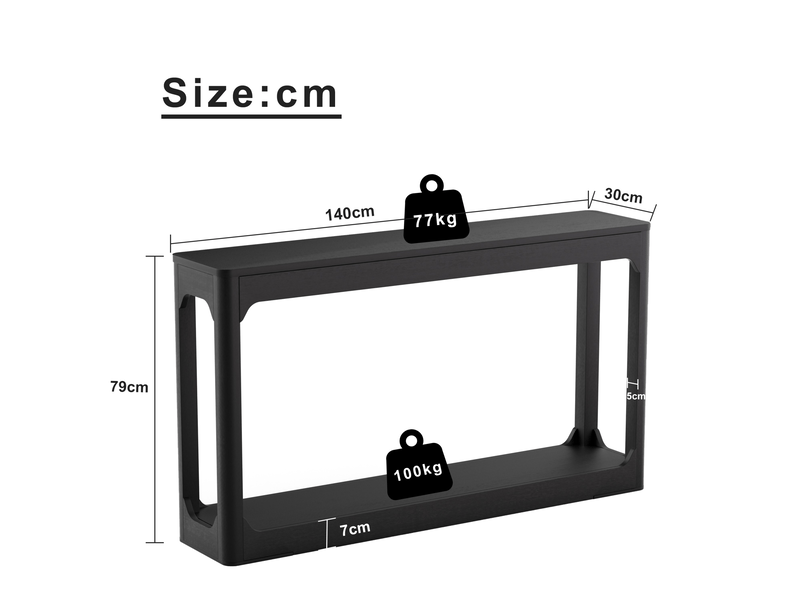  Console 140x30x79 cm en mdf noir avec rangement  - Conforama C