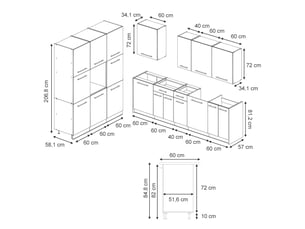 Vicco cuisine, blanc haute brillanceanthracite, 460cm, pt chêne