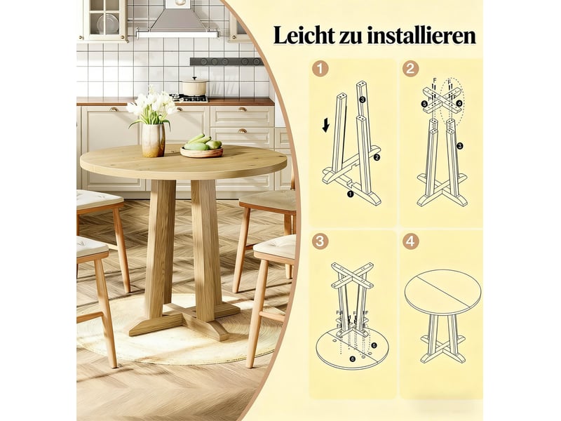  Table à manger ronde,80x80x75 cm,pour 2 à 4 personnes,bois,marron  - Conforama D