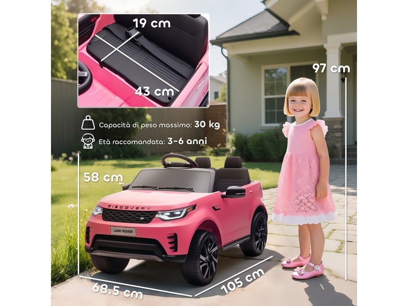  Voiture électrique land rover sous licence pour enfants, avec phares led, klaxon et télécommande, 105 x 68,5 x 58 cm, rose  - Conforama E