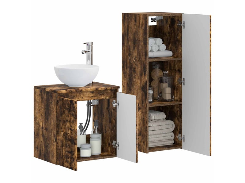 Ensemble de mobilier de salle de bain 2 pcs chêne fumé shl6556 - Conforama C