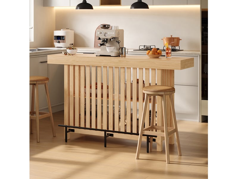Table de bar avec repose-pieds et étagères 160x40x105 cm en mdf naturel - Conforama B