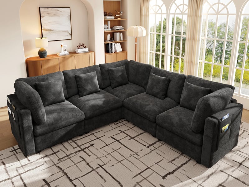  Canapé d'angle en forme de l ,5 places,tissu chenille confortable,226x226x81,gris  - Conforama B